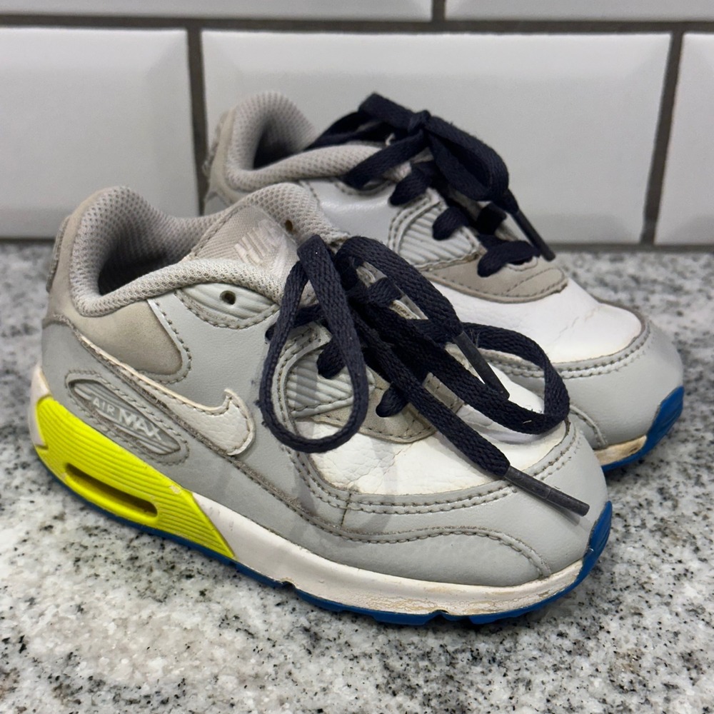 Nike Toddler 7C Air Max 90 Sneakers‎ Grey White Neon Yellow Vintage Sporty Retro